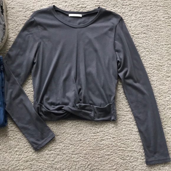 Grey Long Sleeve Twist Front Top - Picture 3 of 6